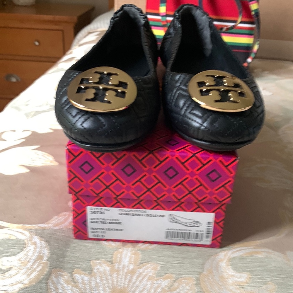 Tory Burch Black & Gold Quilted Minnie